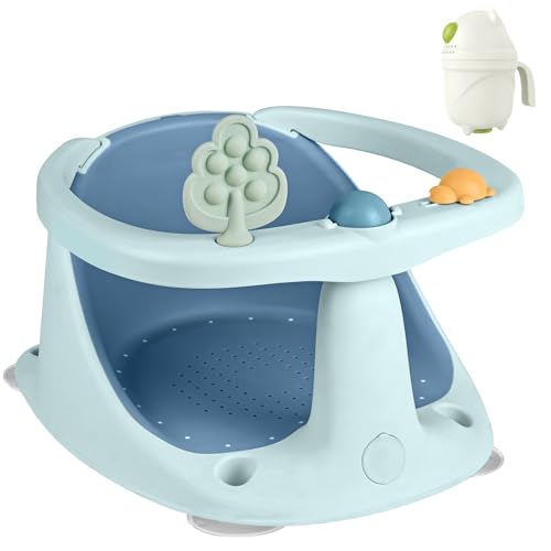 Image of Baby Bath Seat for Babies 6 Months & Up - Bathtub Seats for Babies Sitting Up with Rinse Cup, Non-Slip, Comfortable, Infant Bath Essentials, Blue