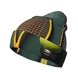 Gorro de Punto para Adultos con Estampado de Pelotas y Raquetas de Tenis. Gorro de Punto de Invierno. Adecuado para Usar en Estaciones frías. Cálido y cómodo. Color Negro.