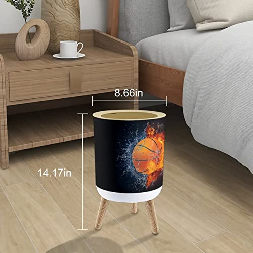 Image of Shabby Chic Small Trash Can with Lid Basketball Fire and Water Splash Garbage Bin Round Waste Bin Press Cover Dog Proof Wastebasket for Girls Boys Bedroom Bathroom Nursery Decor 1.8 Gallon