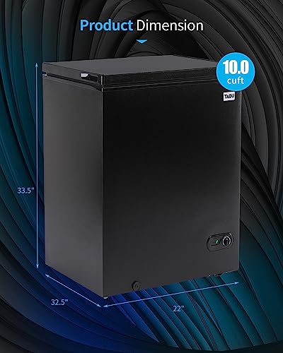 TABU 10.0 Cu Ft Chest Freezer, Deep Freezer with Removable Storage Basket, Top Open Door Chest Freezer, Black Freezer with 7 Level Adjustable Temperature, Compact Freezer with Top Open Door (Black)