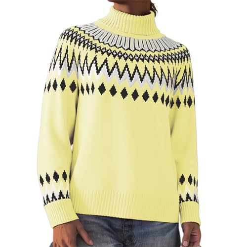Women's Chunky Knit Sweater Solid Turtleneck Loose Fit Long Sleeve Pullover Contrast Cable Knit Sweaters Jumper Tops