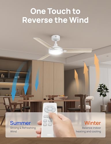 Image of DREO Ceiling Fans with Lights and Remote, 52'' White Ceiling Fan, 5CCT, 6-Level Dimmable, 6 Speeds, Quick-install, Quiet Reversible DC Motor, 1-4-8H Timer, Bedroom Ceiling Fan