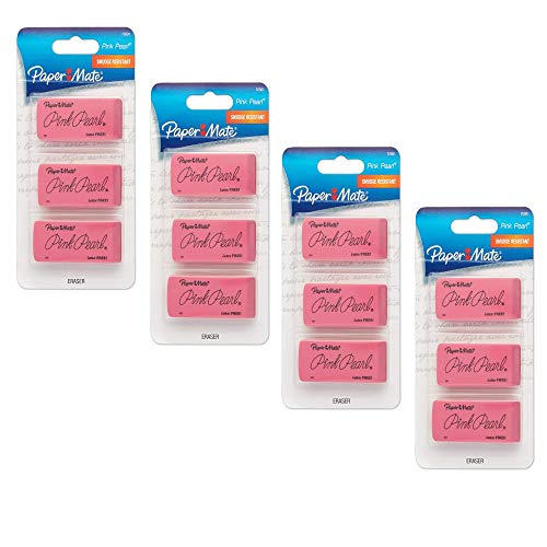 Paper Mate Pink Pearl Erasers, Large, 12 Count (70501)