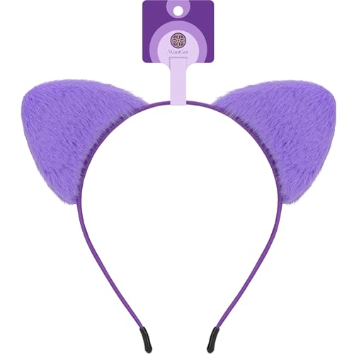 WantGor Cat Ears Headband Women Plush Cat Headbands Cute Cat Costume Hairband Accessories for Halloween Party Cosplay Daily Use (Purple M)