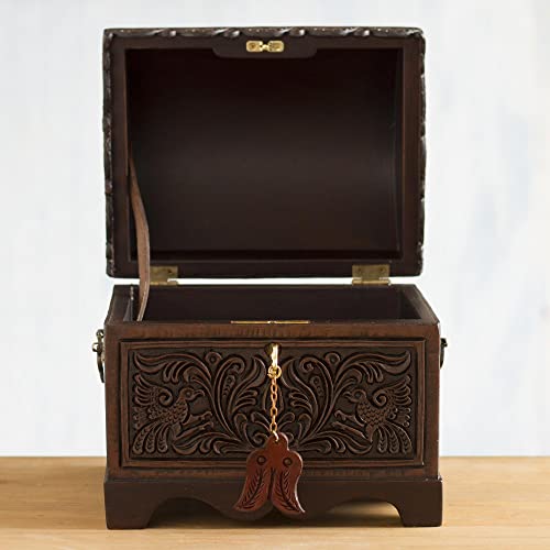 Novica Brown Bird Theme Treasure Chest Tooled Leather And Wood Decorative Box, Andean Flight' #TOP1