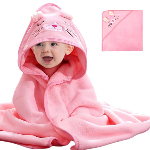 QKURT Hooded Baby Towel, Toddler Bath Towels Soft Infant Towel Newborn Blanket Coral Velvet Poncho Bath Swimming Towels for Baby Girls Boys, 80 * 80CM