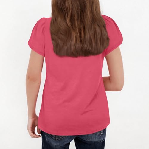 Girls Petal Short Sleeve T Shirts Summer Cute Tops Solid Color Casual Cotton Tshirts2