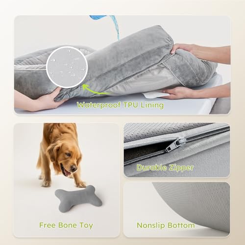 extra large dog bed orthopedic dog bed with cooling gel memory foam waterproof xl pet bed with removable washable cover 4234 pet sofa couch dutch velvet with bone toy light gray
