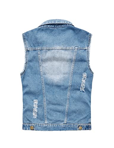 Image of Men's Sleeveless Ripped Denim Vest Casual Slim Fit Button Down Jeans Vests Jacket