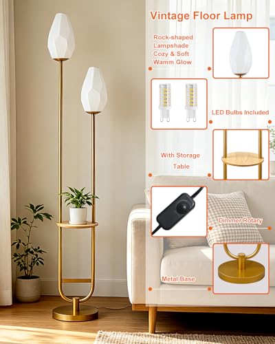 Image of Lightdot 63IN Gold Floor Lamp with Shelf Mid Century Tall Standing Lamps with Rock-Shaped Bulb Included Modern Floor Lamp with 5Lbs Heavy Base for Living Room /Party /Sofa Beside /Corner Decor