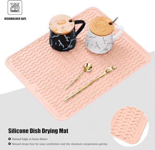 Image of HOMETHREADS Silicone Dish Drying Mat, Silicone Draining Board Mat, Silicone Dish Draining Mats, Kitchen Sink Dish Drainer Mat Racks for Kitchen Counter Protector, 40x30cm (Cream)
