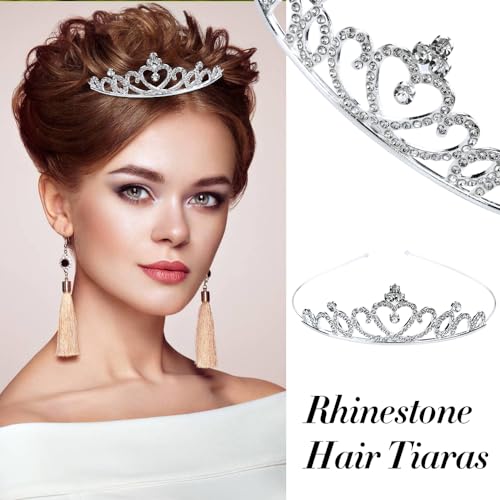 Cinaci 8 Pieces Silver Metal Bridal Wedding Party Prom Rhinestone Headbands Flower Girl Hair Bands Tiaras Crowns Accessories for Brides Bridesmaids Women Girls Teens Kids