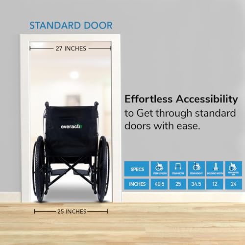 Image of Everactiv Everyday Economy with Attendant Brakes | Foldable Wheelchair with Safety Seat belt | Weight Bearing Capacity 120 kg | Sturdy Frame and Easy Foldable Mechanism