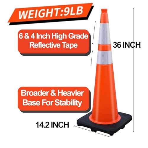 Image of BESEA 4 Pack 36 Inch Large Traffic Cones with Wide Weighted Base