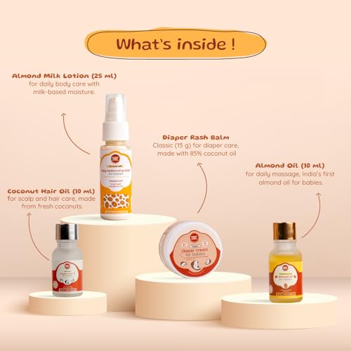 Image of ROOT and SOIL Newborn Baby Care Gift Set | Baby Kit for New Born Boys & Girls | Natural Baby Gift Pack with Almond Oil, Lotion & Coconut-Based Essentials | 0+ Months