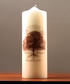 Family Oak Tree Personalized Pillar Candles - Ivory - Chocolate Brown