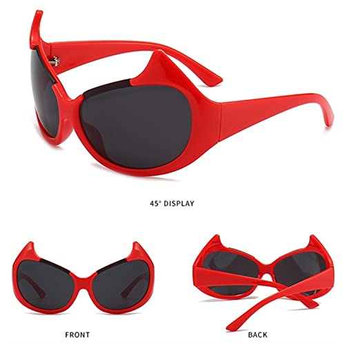 EQNSMDTGZ Okulary przeciwsłoneczne Damskie Okulary przeciwsłoneczne z uszami, Fajne modelowanie, Ulica Vintage Spersonalizowane, Czerwony, 70AA