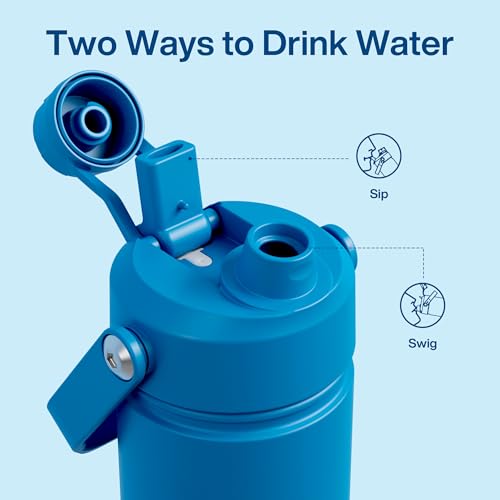 Image of Kids Insulated Water Bottle with Straw - 12oz Stainless Steel Water Bottle with Dual Spouts, Leak-Proof, BPA-Free, Double Wall Vacuum Keeps Cold for 24 Hours for Sports, Travel, School (Celtic Blue)