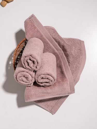 Image of DAMENSCH 100% Cotton Face Towel, Super Soft Gym for Workout, Ultra Absorbent Towel for Women, Quick Dry, Long Lasting Colours Face Towel Set-Dusty Pink II