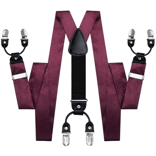 Image of Dubulle Suspender and Bow Tie for Men Paisley Solid Mens Suit Braces Pretied Bowtie and Handkerchief Cufflinks Formal Wedding