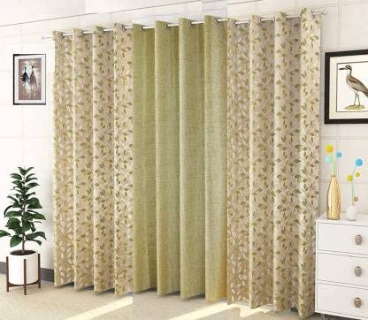 Image of Purav Light Jacquard Curtains Set of 3 Piece 5 Feet Long for Window & Living /Bedroom, Room Darkening Jute Polyester Weaved Parda, 3PC (Window - 5 Feet,Green)