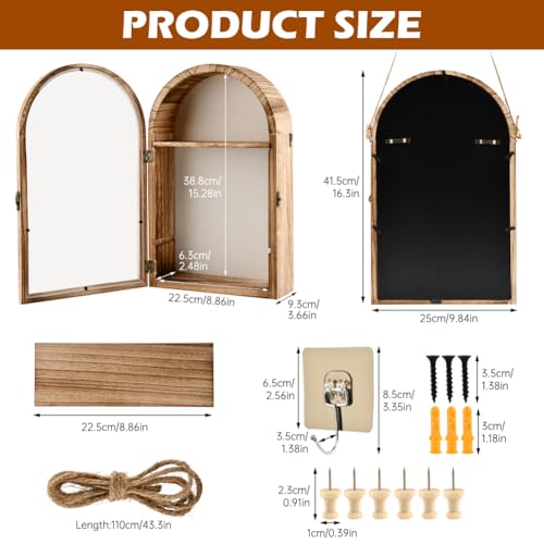 10x16 Shadow Box Frame, Large Shadow Boxes Display Cases with Linen Back and Removable Shelves, Arch Brown Wooden Memory Box for Medals, Photos, Memorabilia, Awards, Keepsakes(Carbonized)