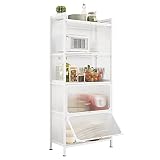 NETEL Küchenregal mit 4 Etagen aus Edelstahl,Mikrowellenregal,Lagerregal,Bäckerregal,Küchenschrank,Standregal Küchen Organizer für Wein,Geschirr,Töpfe mit sichtbare Abdecktür, Weiß 60×32×144cm