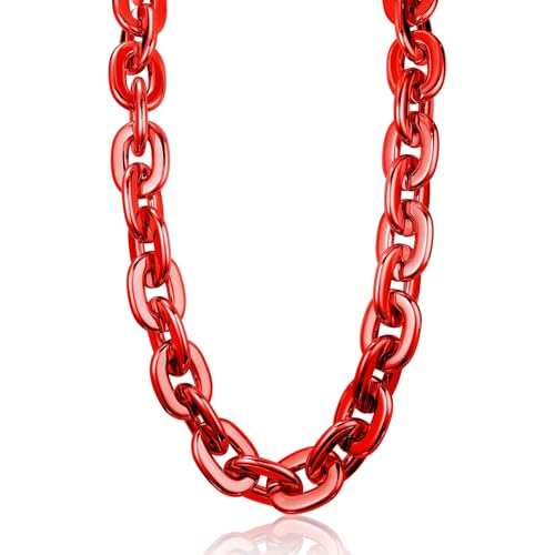 LCPQMZGH Jumbo Plastic Chain Necklace Hip Hop Rapper Gold Chain for Men Halloween Costume Accessory Red 35.4 Inch
