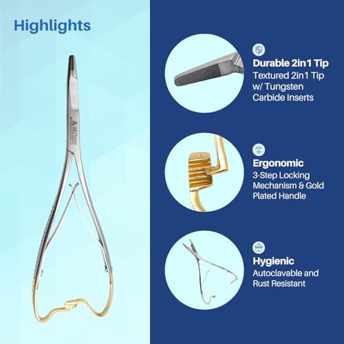 Image of Olsen Hegar Mathieu Needle Holder | Mitten Scissor Clamps | Needle Driver with Scissors Cutting Edges | 6.5 inches with Tungsten Carbide