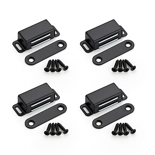 Image of Ravinte 4 Pack Black Magnetic Door Catch, Matte Black Cabinet Magnets, Strong Magnetic Catch Latch for Kitchen Cabinets, Drawers & Cupboards, Stainless Steel Closures