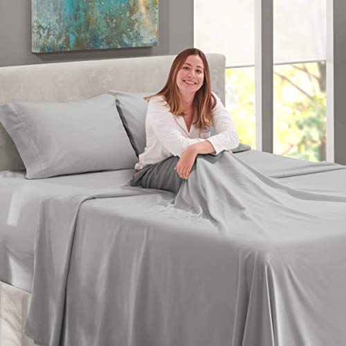 Image of Nestl Twin Bed Sheet Set - Light Grey - 3-Piece Extra Deep Pocket | Instantly Soft, Night-One Ready (No Wash Required). Fits Extra Deep Pockets up to 24 Inches, 360-Degree Elastic Grip