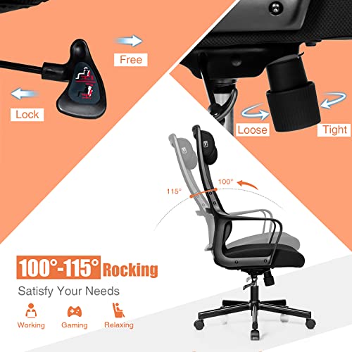 Giantex High Back Mesh Office Chair With Heating Headrest And Lumbar Support Armrest, Ergonomic Computer Desk Chair, Executive Task Chair, Swivel Home Office Chair, Adjustable Height (Black) #TOP6