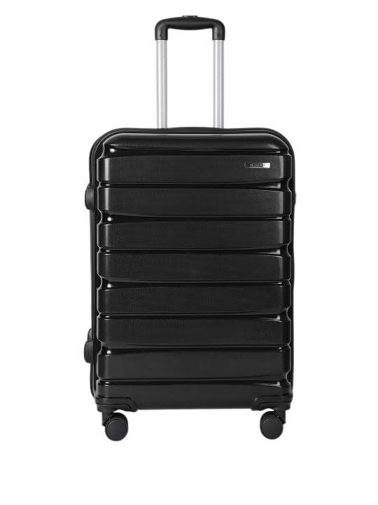 Teakwood Large 8 Wheels Trolley Bag, Hard Cabin with Zipper Closure, Adjustable Push Button & Cross Side Strap, Number Lock System 360 Degree (Medium, Black)