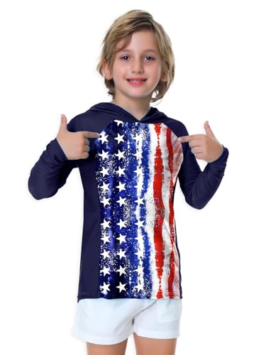 Image of AOBUTE Unisex Kids Long Sleeve Hoodie Rash Guard Boys UPF 50+ Swim Top with Thumb Hole 3-12 Years