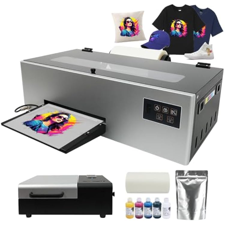A4 DTF Printer for T-Shirts, Custom Garment Printing, DTF Transfer Machine for Clothes, DIY Hat Bag with L805 Head (Printer + A4 Oven+Software + 5x250ml Ink + 1xRoll of Film)