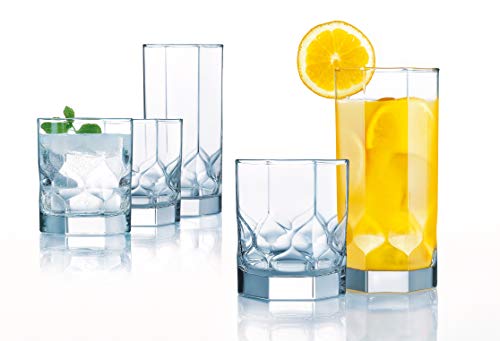 Drinking Glasses Set of 16 Clear Heavy Base Glass Cups | Glassware Set