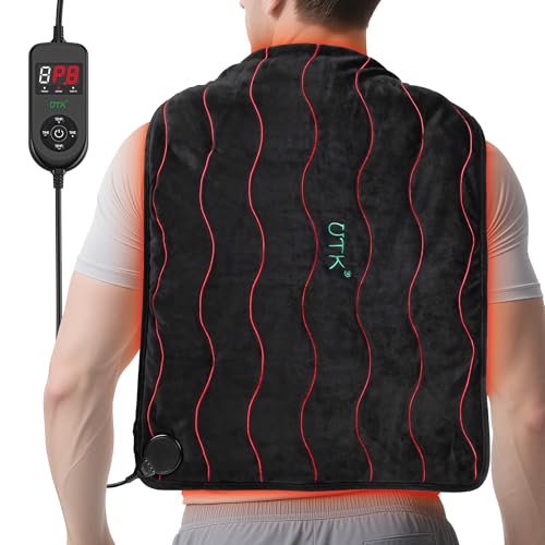 UTK Weighted Heating Pad for Back & Period Pain, 30s Fast Heat, 5X Deeper Far Infrared Heat Pad, 24'X20' Extra Large for Neck Shoulders,Hotter to 159℉ & 6 Timer,2H Auto Off,Gifts for Women Men Mom Dad
