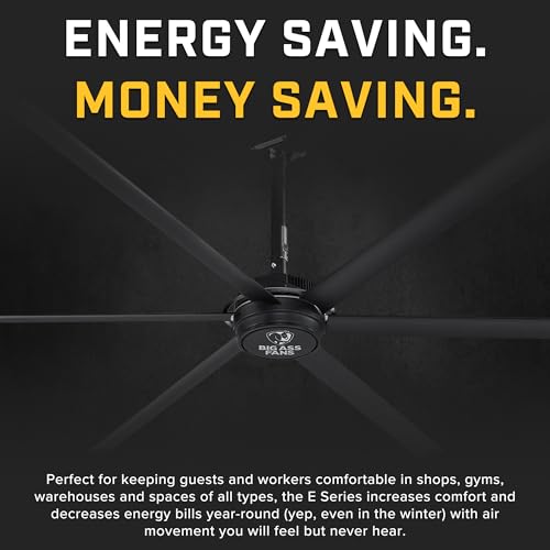 Image of Big Ass Fans E Series 12 ft Industrial 6 Blade Ceiling Fan Gearless Direct Drive Motor, High Volume Low Speed, Wired Wall Remote, 110-125V /1ph - Stealth Black