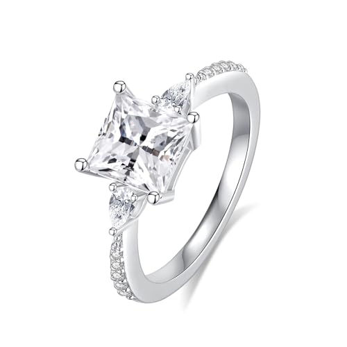 2CT Moissanite Engagement Ring for Women，D Color VVS1 doubel band Princess Cut Solitaire S925 Sterling Silver Plated 18k White Gold Wedding Promise Anniversary Ring