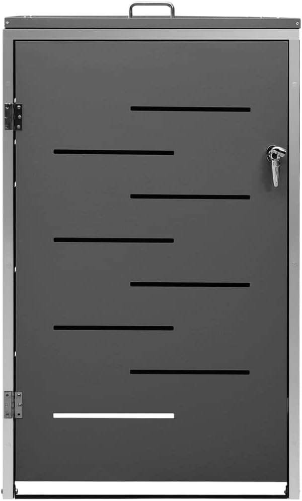 FAMIROSA Single Wheelie Bin Shed Stainless Steel for Garbage Storage, Metal Garbage Bin Shed for Garden Yard Lawn 27.2"x30.5"x45.3" Anthracite