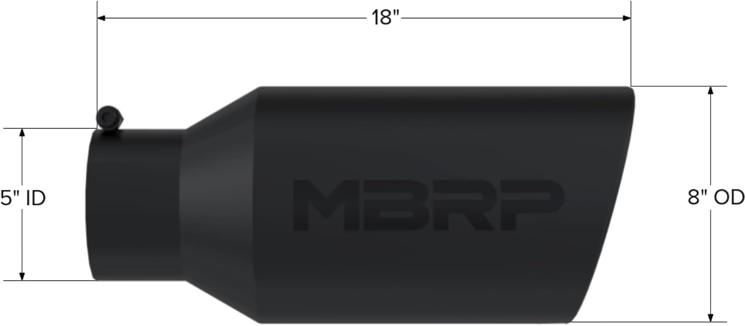MBRP T5129BLK Black Coated Rolled End Tip, 8" O.D., 5" Inlet 18" in Length