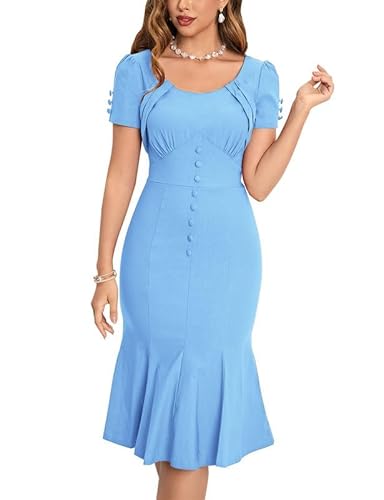 MUXXN Women's Retro 1950s Style Vintage Cocktail Short Sleeve Midi