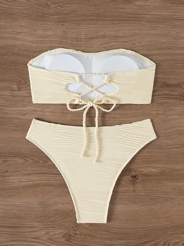 Women's Strapless Bikini Bandeau 2 Piece Swimwear Textured Tube Bathing Suits2