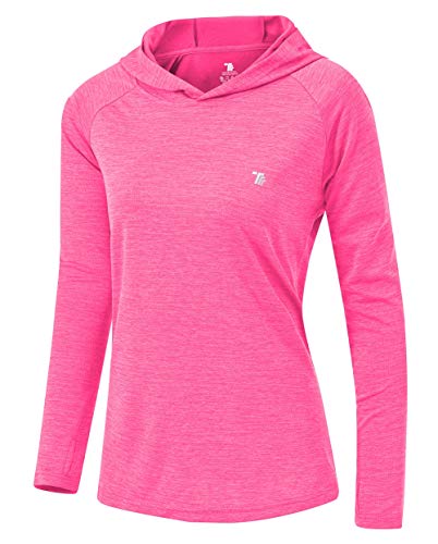 YSENTO Women's Long Sleeve Running Hoodie Gym Sports Yoga Tops Shirts UPF 50+ with Thumb Hole(Rose red,s)