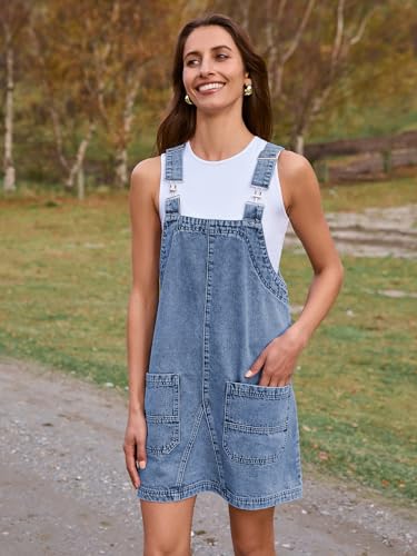 BerryGo Women's Denim Overall Dress Jean Sleeveless Mini Pinafore Adjustable Straps Overall Dress With Pocket2