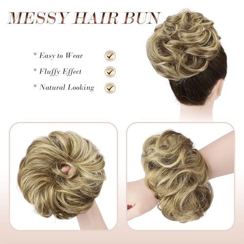 image for FESHFEN Messy Bun Hair Piece - 1 PCS Elastic Wavy Curly Hair Bun Scrun