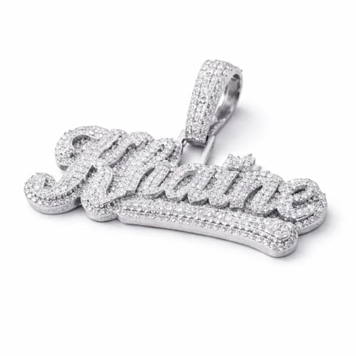 Custom Name Pendant Necklace for Men & Women | Sterling Silver with 14K Gold Plating | Iced-Out Personalized Name Charm | 2.14 Width | Gift for Any Occasion (Silver)