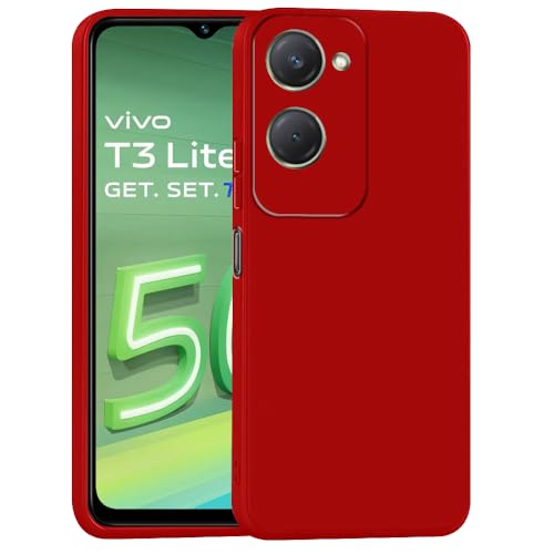 Image of Back Cover for Vivo T3 Lite 5G | Full Camera Protection | Premium Liquid Silicon Case | Flexible Bumper Case for Vivo T3 Lite 5G / Y18 4G / Y18e 4G / Y28s 5G /Y28e 5G /Y03 4G / Z9 Lite 5G(Red)