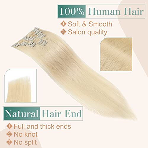 Image of Benehair 8pcs Clip in Hair Extensions Real Human Hair 10inch Remy Human Hair Extensions Straight Natural Hair Extensions Highlighted Bleach Blonde