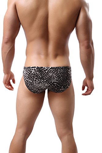 Onefit Men's Leopard Seamless Low Waist Flat Bikini Briefs Underwear Pants (Small, Bk+Ye) #TOP4